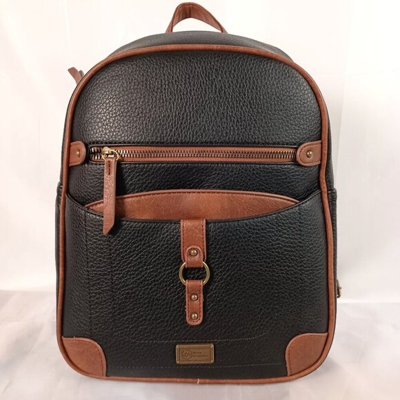 White Mountain Handbags - White Mountain Vegan Leather Backpack Black Brown Trim Cruelty Free NWT
